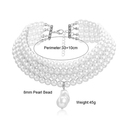 Classic Layered Strand Round Pearls Beads Necklace