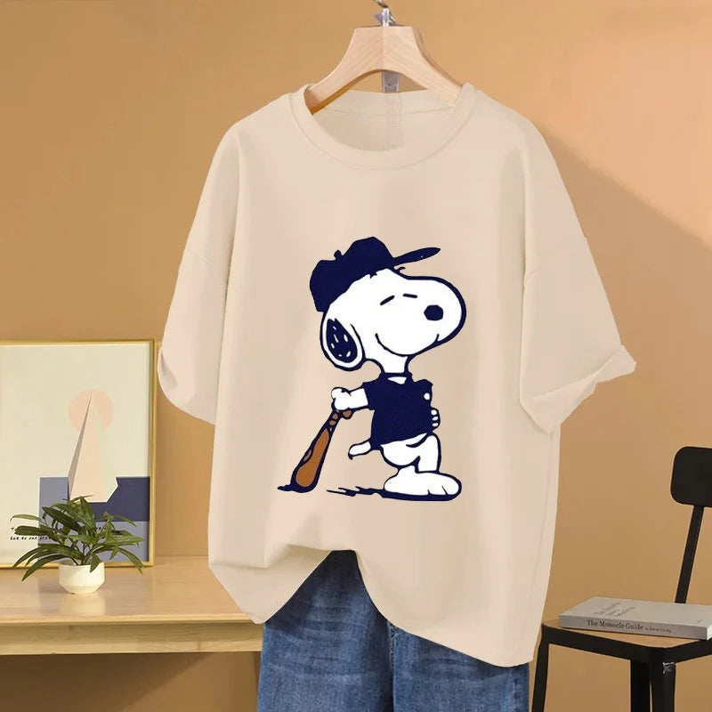 Snoopy Baseball Cartoon Anime Women T-shirt