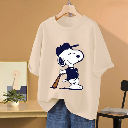 Snoopy Baseball Cartoon Anime Women T-shirt