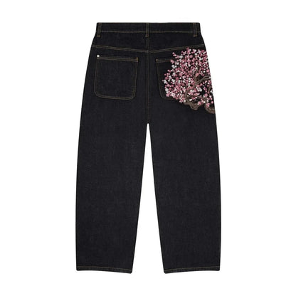 Cherry Blossom Selvedge Embroidery Denim Pants Unisex