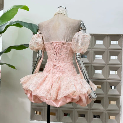 Corset Ball Gown Elegant Lace Peplum Strapless Dress