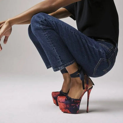 Stiletto Sandals Square Headband Butterfly  Heels