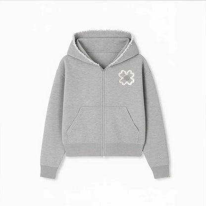 Olive Green Embroidered Zip Hoodie for Unisex