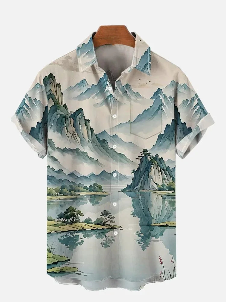 Monster with Mech Ocean Waves Short Sleeve Shirt