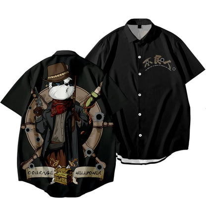 Black Dragon Tiger Print Ethnic Shirt