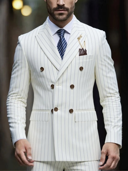 Men's Double-Breasted Suit, Classic Formal Business Wear