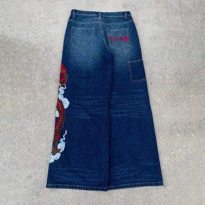 Graffiti Embroidery High Waist Men Jeans
