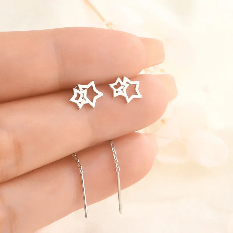 Rose Gold Color Zircon Crystal Threader Earing